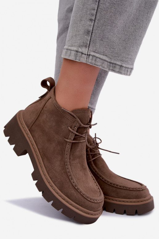 Bottines lacées en daim synthétique sable Farella