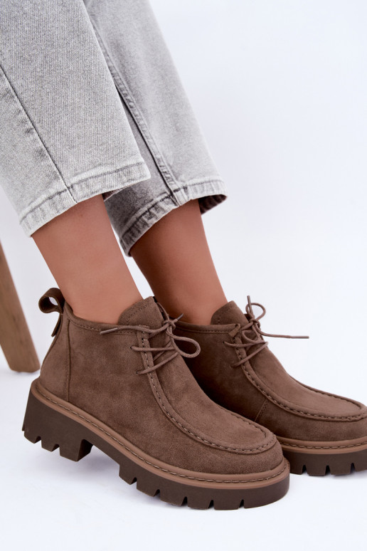 Bottines lacées en daim synthétique sable Farella