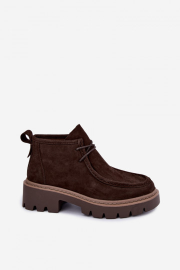 Bottines lacées en daim synthétique marron Farella