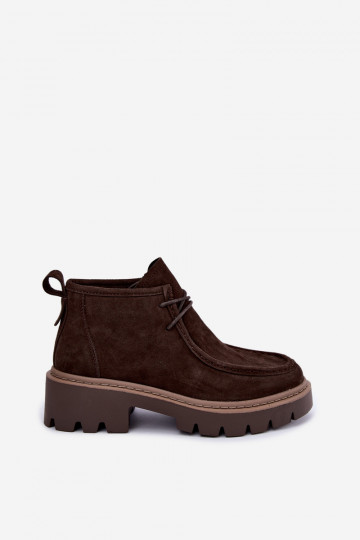 Bottines lacées en daim synthétique marron Farella 2