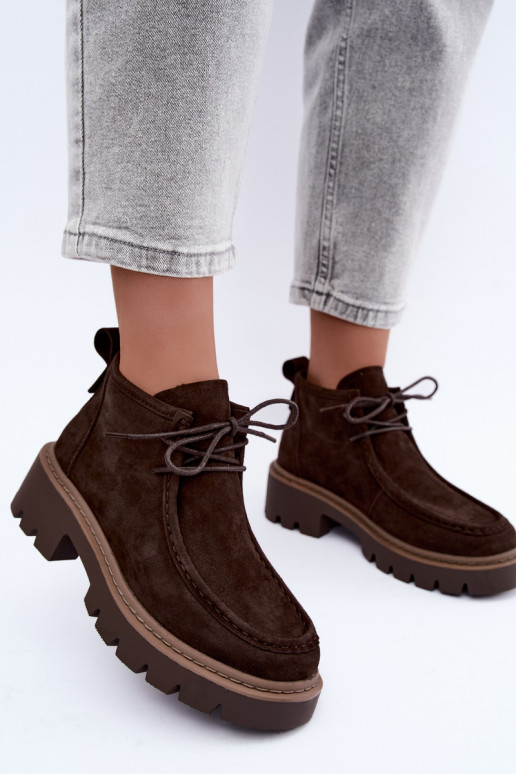 Bottines lacées en daim synthétique marron Farella
