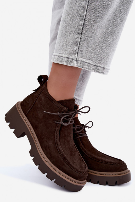 Bottines lacées en daim synthétique marron Farella