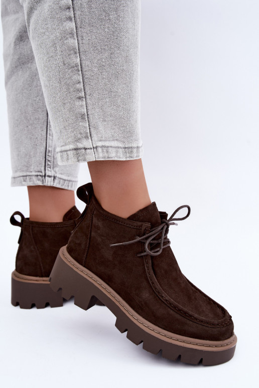 Bottines lacées en daim synthétique marron Farella
