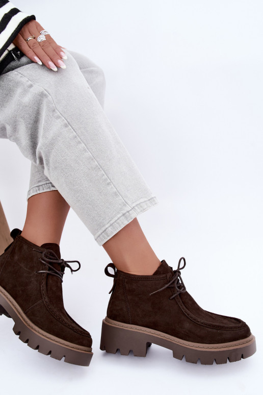 Bottines lacées en daim synthétique marron Farella