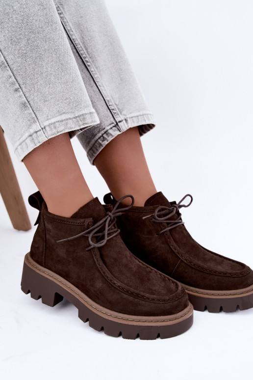 Bottines lacées en daim synthétique marron Farella