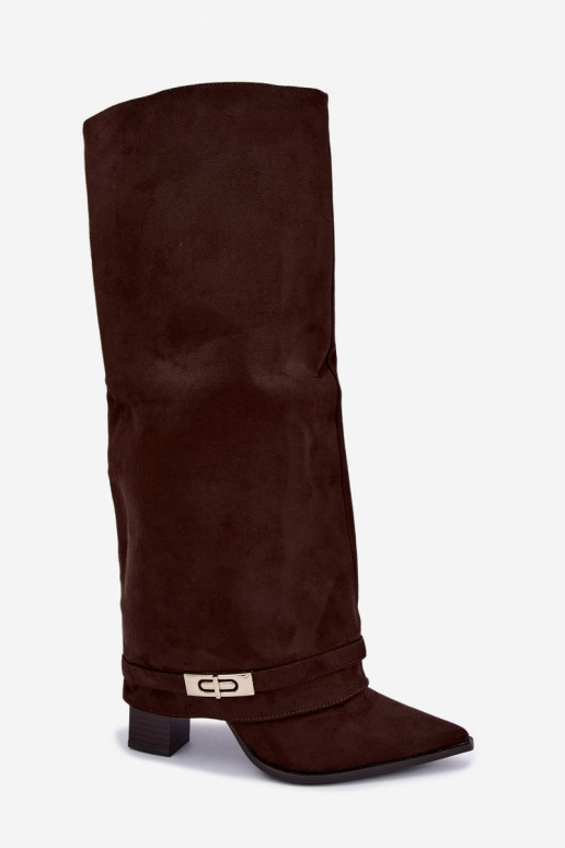 Bottes hautes chaudes avec tige cousue et talons en marron Jorella