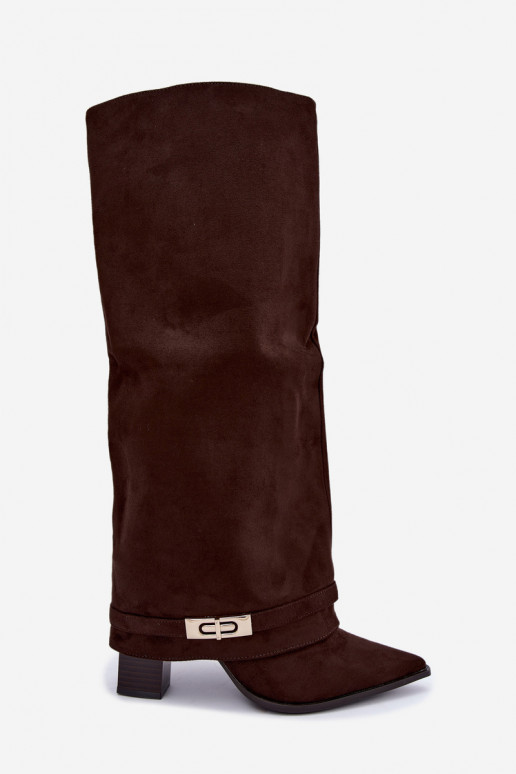 Bottes hautes chaudes avec tige cousue et talons en marron Jorella