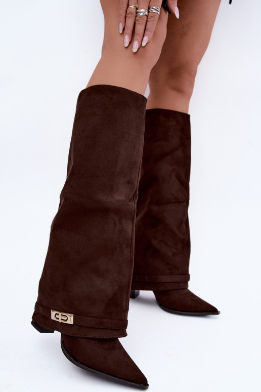 Bottes hautes chaudes avec tige cousue et talons en marron Jorella