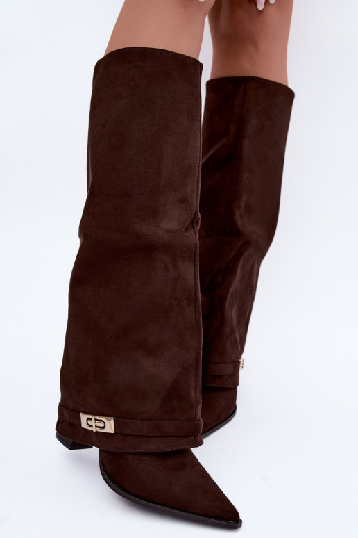 Bottes hautes chaudes avec tige cousue et talons en marron Jorella