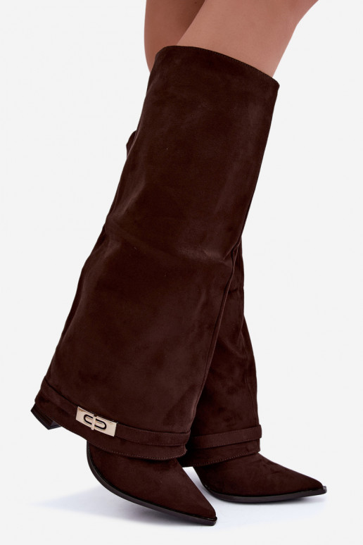 Bottes hautes chaudes avec tige cousue et talons en marron Jorella