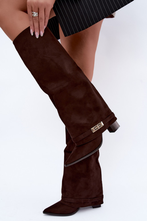 Bottes hautes chaudes avec tige cousue et talons en marron Jorella