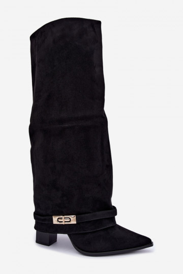 Bottes hautes chaudes avec tige cousue et talons en noir Jorella