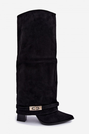 Bottes hautes chaudes avec tige cousue et talons en noir Jorella 2