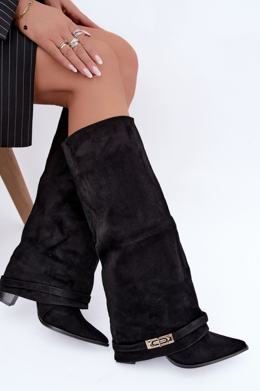 Bottes hautes chaudes avec tige cousue et talons en noir Jorella
