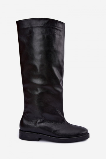 Bottes hautes en cuir chaudes avec larges talons en noir Zazoo 542 2
