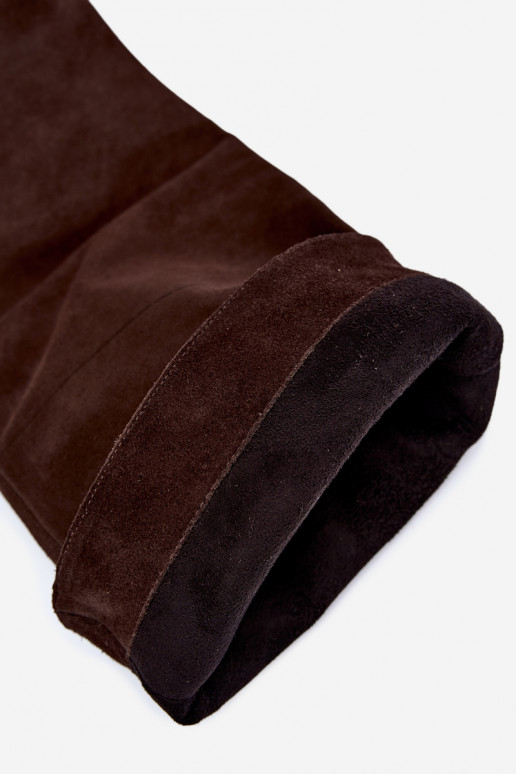 Bottes hautes en daim synthétique chaudes avec larges talons en marron Zazoo 542