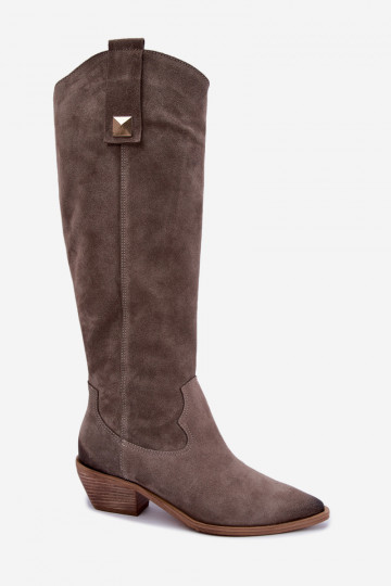 Bottes hautes chaudes en daim synthétique de style cowboy en argile Zazoo 4224