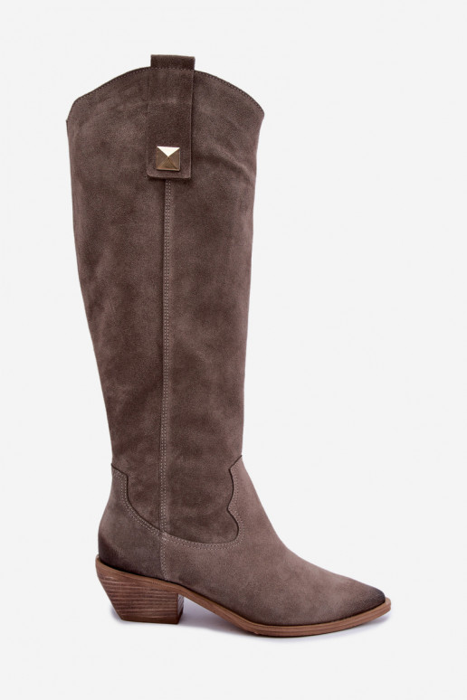 Bottes hautes chaudes en daim synthétique de style cowboy en argile Zazoo 4224
