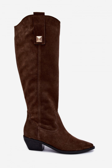 Bottes hautes chaudes en daim synthétique de style cowboy en marron Zazoo 4224 2