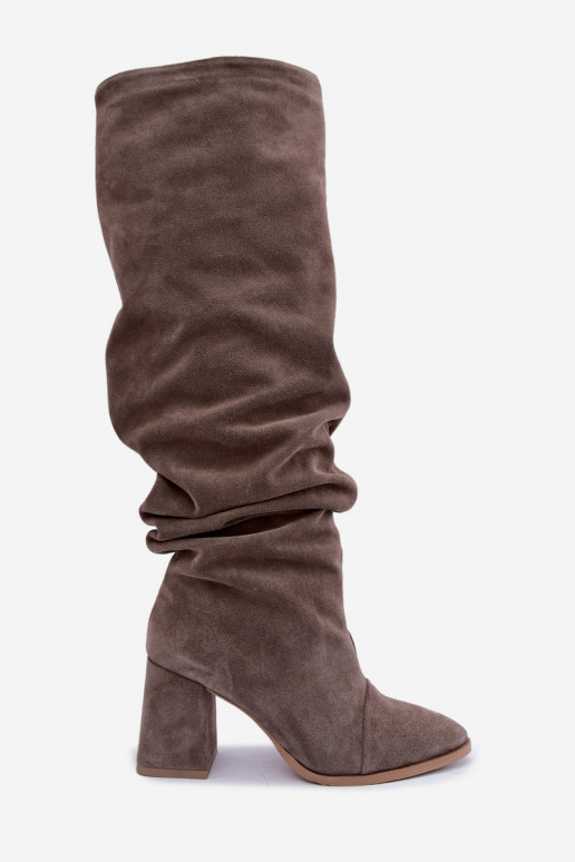 Bottes hautes chaudes froissées en daim synthétique avec talons en argile Zazoo 4228