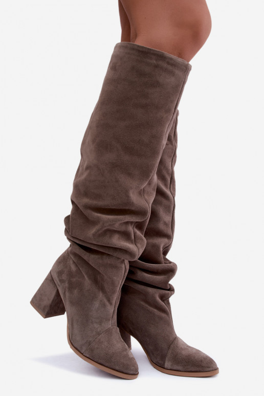 Bottes hautes chaudes froissées en daim synthétique avec talons en argile Zazoo 4228