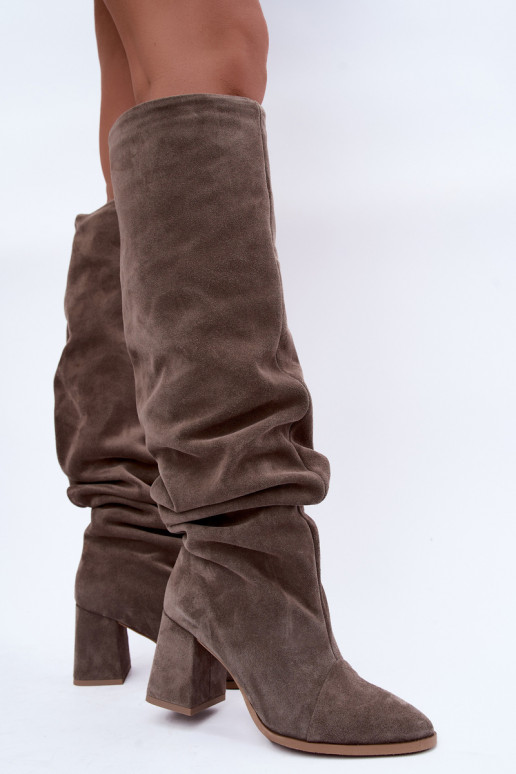 Bottes hautes chaudes froissées en daim synthétique avec talons en argile Zazoo 4228