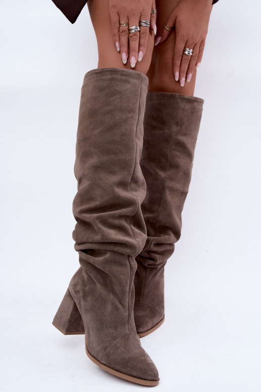 Bottes hautes chaudes froissées en daim synthétique avec talons en argile Zazoo 4228