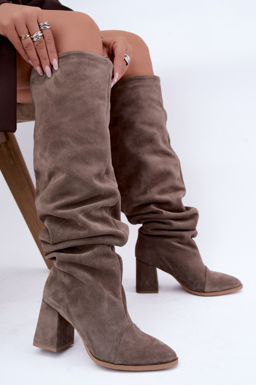 Bottes hautes chaudes froissées en daim synthétique avec talons en argile Zazoo 4228