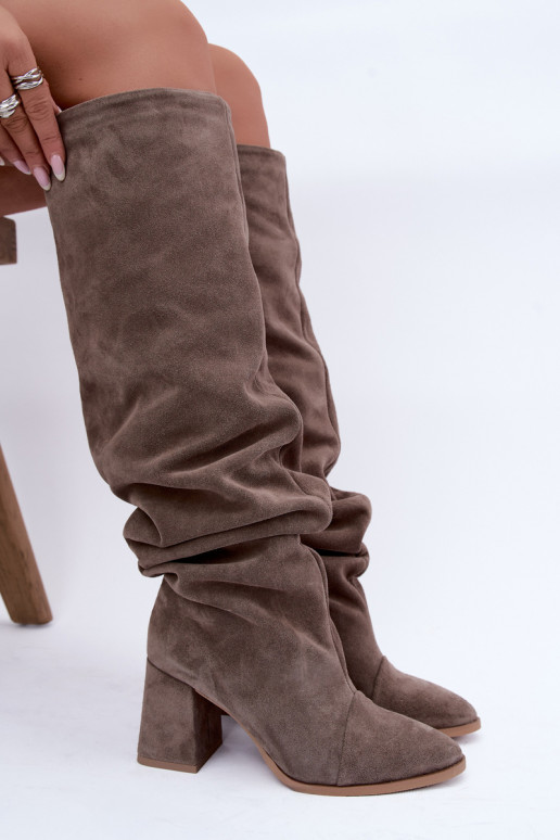 Bottes hautes chaudes froissées en daim synthétique avec talons en argile Zazoo 4228