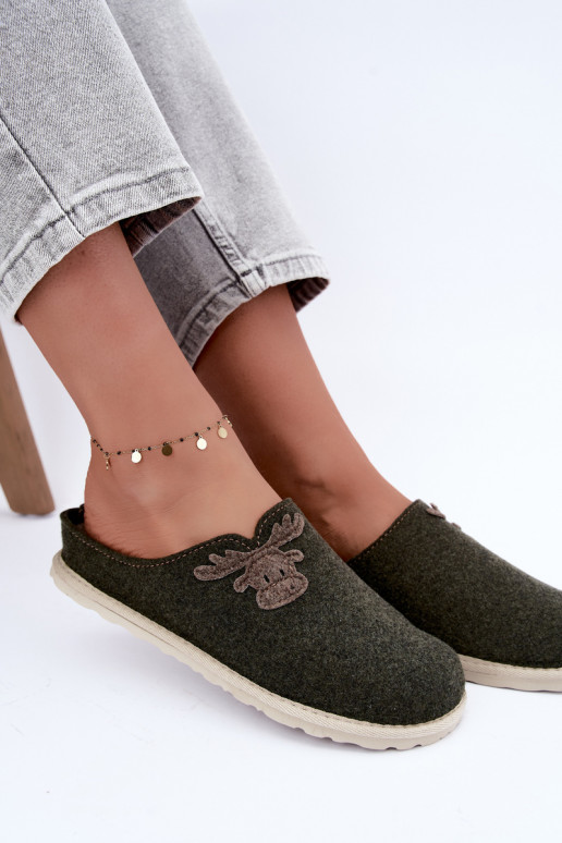 Chaussons femme avec cerfs Inblu CS000049 kaki