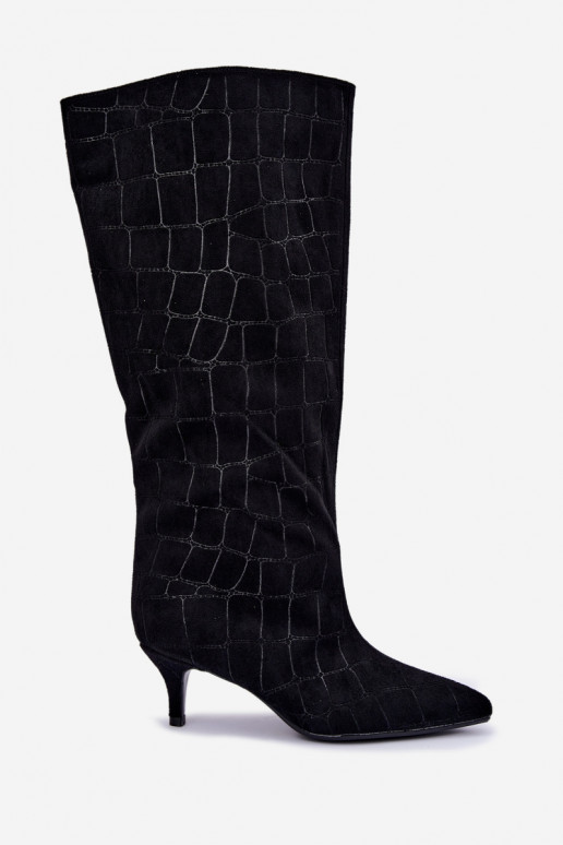 Bottes noires à enfiler au-dessus du genou avec détails embossés et talons Cazelle