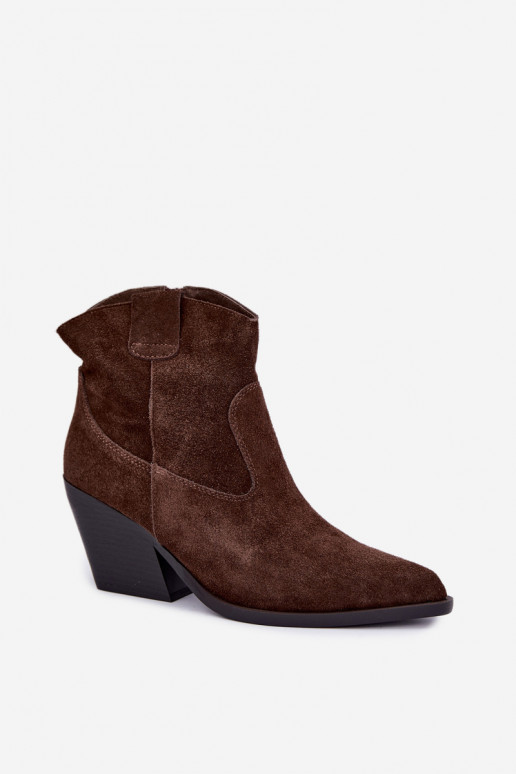 bottes en daim doublées de style cowboy avec talons en couleur marron Tirabelle