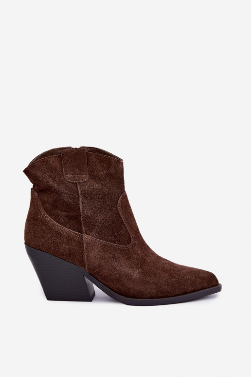 bottes en daim doublées de style cowboy avec talons en couleur marron Tirabelle
