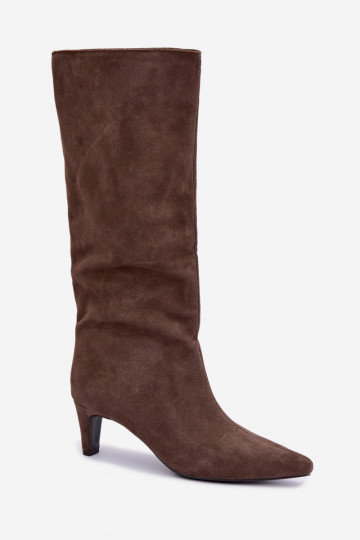 Bottes chaki en daim synthétique avec talons Pamelisse 2