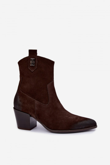 Bottines isolées pour femmes style cowboy avec talons en daim naturel Zazoo 60603 2