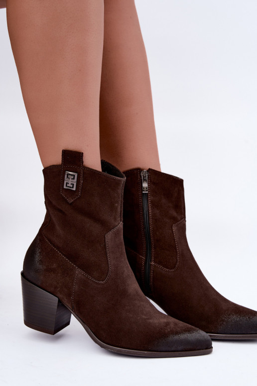 Bottines isolées pour femmes style cowboy avec talons en daim naturel Zazoo 60603