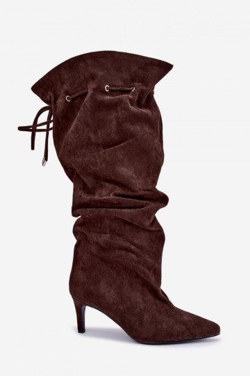 bottes montantes chaudes à enfiler avec des talons fins et des détails stylés en couleur chocolat Tivelle 2