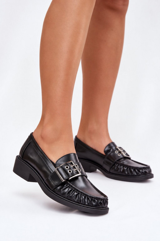 Mocassins pour femmes avec volants et boucles en noir Daliare