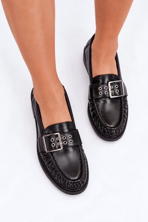 Mocassins pour femmes avec volants et boucles en noir Daliare
