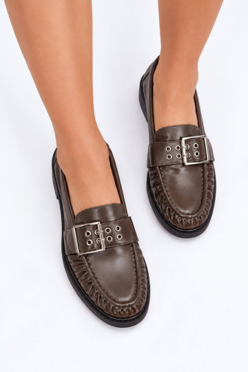 Mocassins pour femmes avec volants et boucles en chocolat Daliare 2