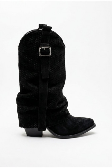 Bottes noires hautes de style cowboy avec bout pointu et talons Calenne
