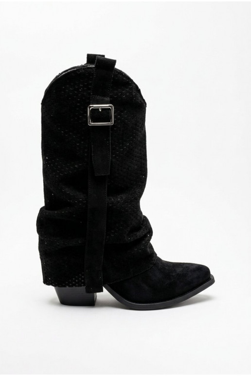 Bottes noires hautes de style cowboy avec bout pointu et talons Calenne