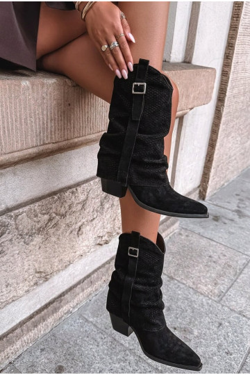 Bottes noires hautes de style cowboy avec bout pointu et talons Calenne 2