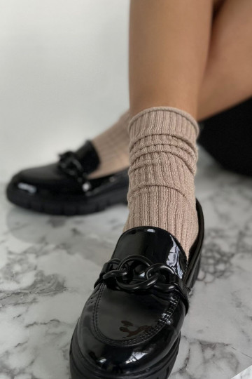 Chaussettes femme sans pression avec lurex couleur sable
