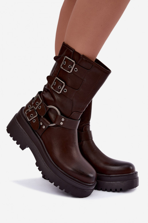 Bottines chaudes avec plateforme et boucles couleur chocolat Gilmora