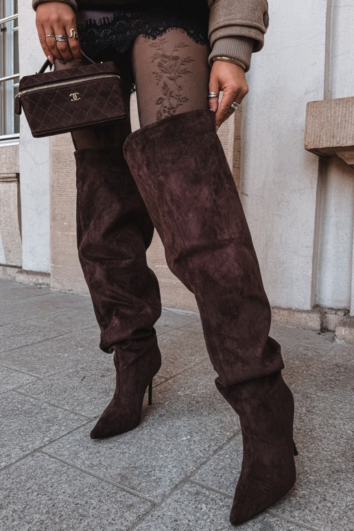 Bottes hautes pour femmes avec talons fins couleur marron Aderelle