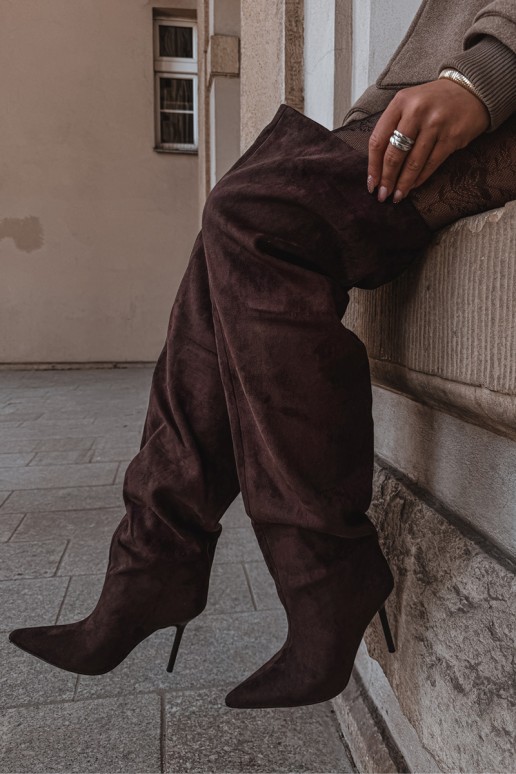 Bottes hautes pour femmes avec talons fins couleur marron Aderelle