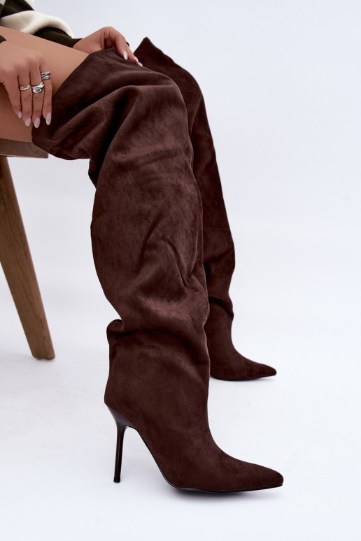 Bottes hautes pour femmes avec talons fins couleur marron Aderelle