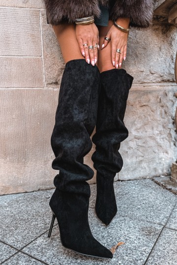 Bottes hautes pour femmes avec talons fins couleur noire Aderelle