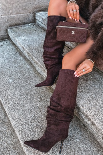 Bottes chocolat à enfiler avec talons fins Balira 2